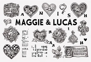 The words Maggie and Lucas and Love and Forever in a crossword puzzle tattoo idea