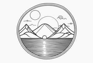 Line art minimalist sun mountain ocean simple one line tattoo idea