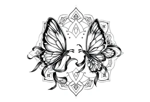 ethereal butterflies with flowing silk ribbons in geometric mandala tattoo idea