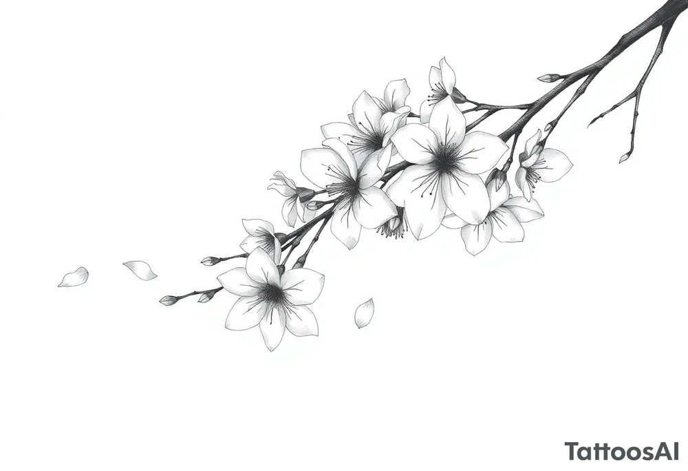 delicate cherry blossoms swirling in spring breeze with petals tattoo idea