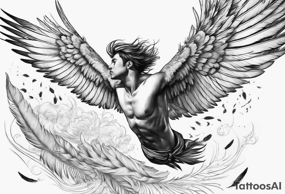 Icarus falling, with feathers floating down tattoo idea