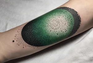 abstract, green and black, covered from wrist to forearm, fully covered, no borders, blackwork tattoo idea