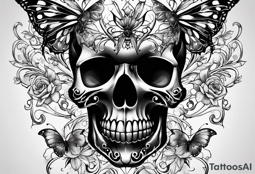 Skull bones on butterfly tattoo idea