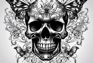 Skull bones on butterfly tattoo idea