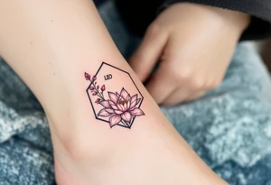 Leo symbol, larkspur and water lily surrounded by a hexagon tattoo idea