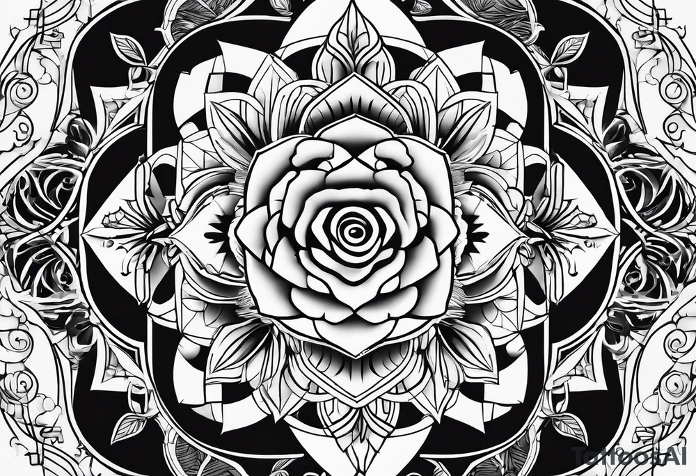 Geometric, floral with music components tattoo idea