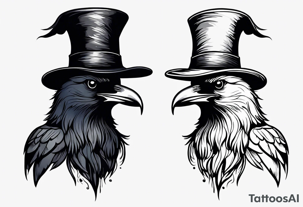 Silloutes of crow wearing witches hat tattoo idea