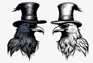 Silloutes of crow wearing witches hat tattoo idea