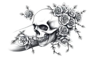 gothic skull intertwined with climbing roses and thorny vines tattoo idea
