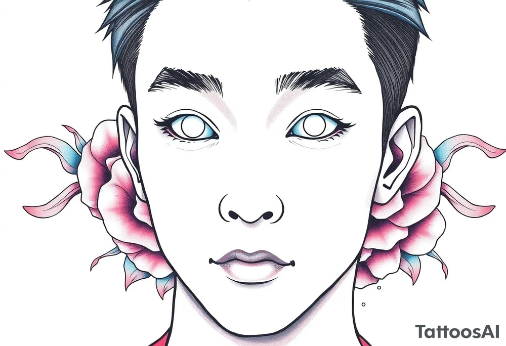 Handsome Asian young guy with white eyes tattoo idea