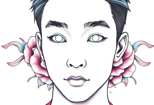 Handsome Asian young guy with white eyes tattoo idea