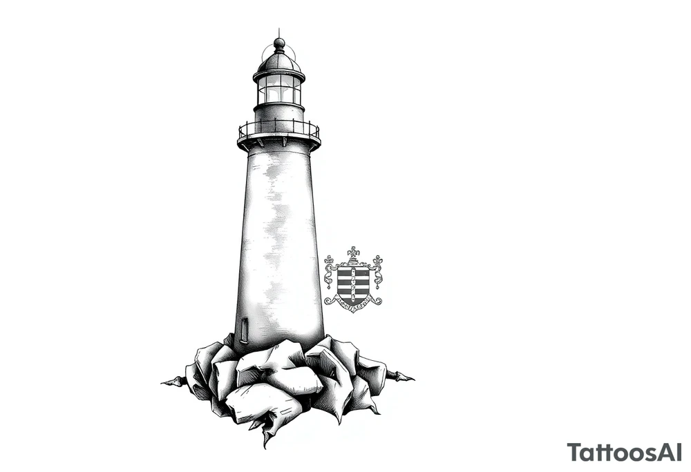 Lighthouse with coat of arms incorporated into the light tattoo idea