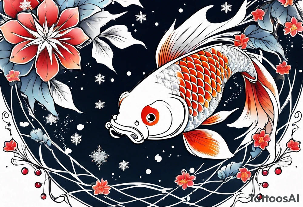 Constellation, animal koi carp, snowflake tattoo idea