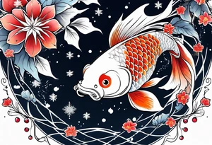 Constellation, animal koi carp, snowflake tattoo idea