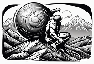 sisyphus pushing boulder up hill tattoo idea