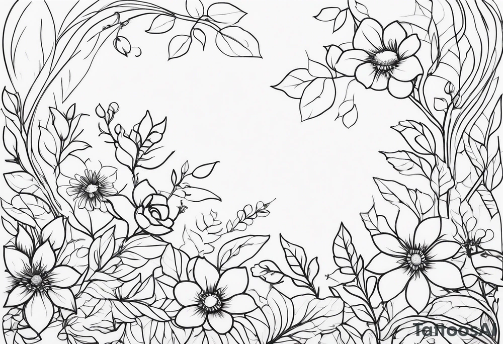 fine line vines, flowers, minor trees, fine line shapes tattoo idea