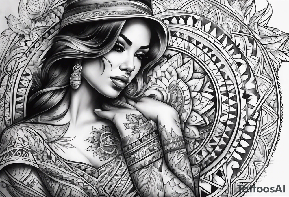 chicano style woman tattoo for chest tattoo idea