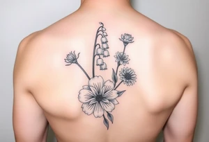 lily of the valley, marigold, and chrysanthemum tattoo idea