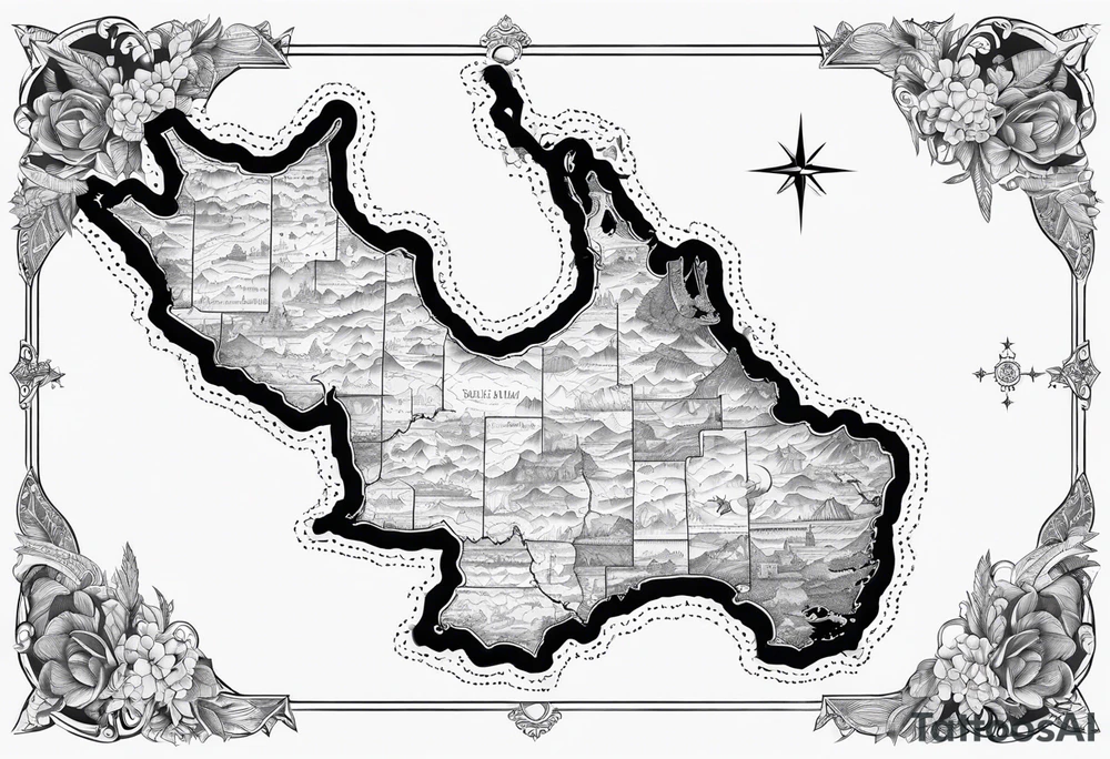 New Zealand map outline behind it and southern cross tattoo idea