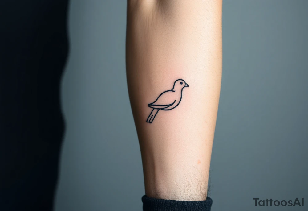 A minimalistic outline of a collared dove, with geometric lines forming its shape in muted gray and white, offering a clean and modern look tattoo idea