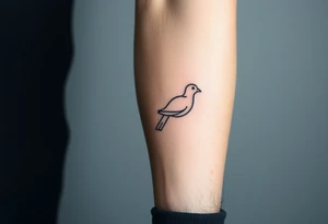 A minimalistic outline of a collared dove, with geometric lines forming its shape in muted gray and white, offering a clean and modern look tattoo idea