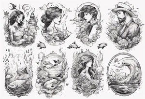 Water themed, romantic couple tattoo idea