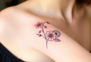 wrist tattoo with marigold, lily of the valley, and chrysanthemum tattoo idea