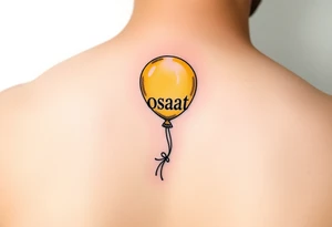 small yellow balloon with letters osaat on bicep tattoo idea