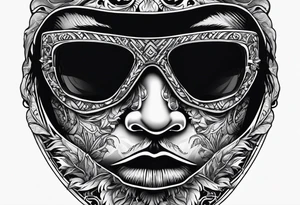 Ski mask biting money tattoo idea