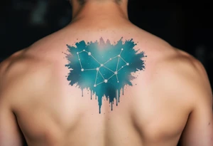A fine-line Capricorn constellation in shimmering silver ink stretches across a gradient teal background. tattoo idea