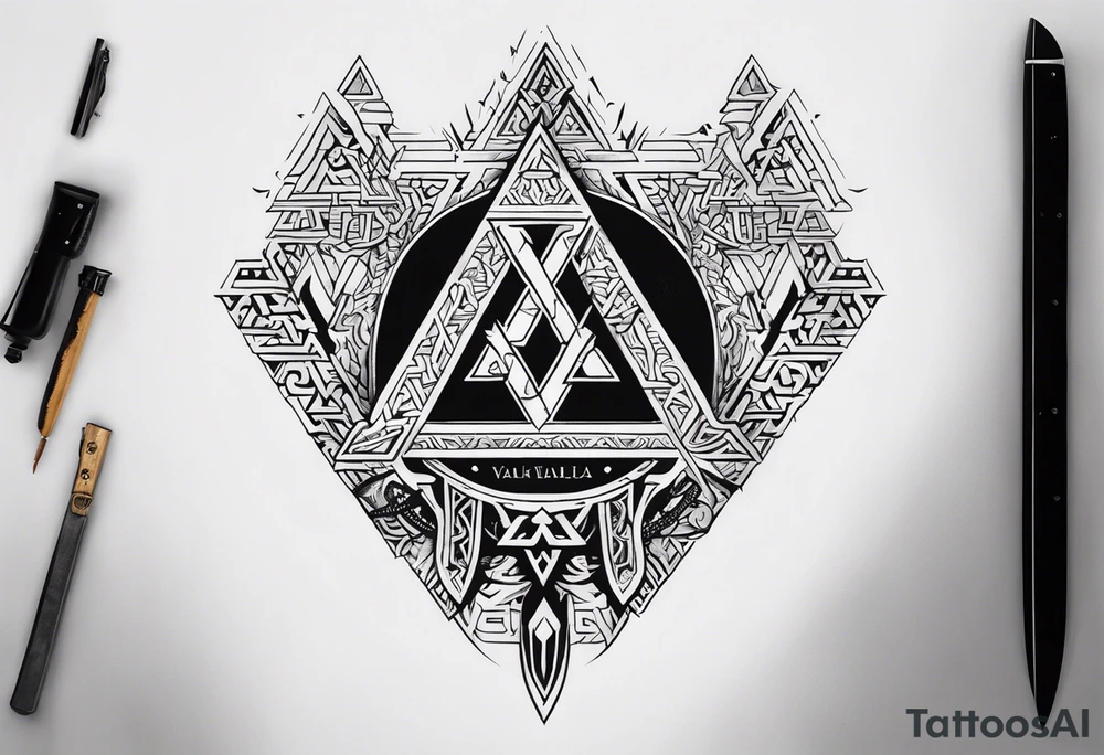 Valhalla sword
dragon axe Valknut helm of awe tattoo idea