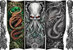 Cthulhu wrap around arm sleeve with other eldritch beasts tattoo idea