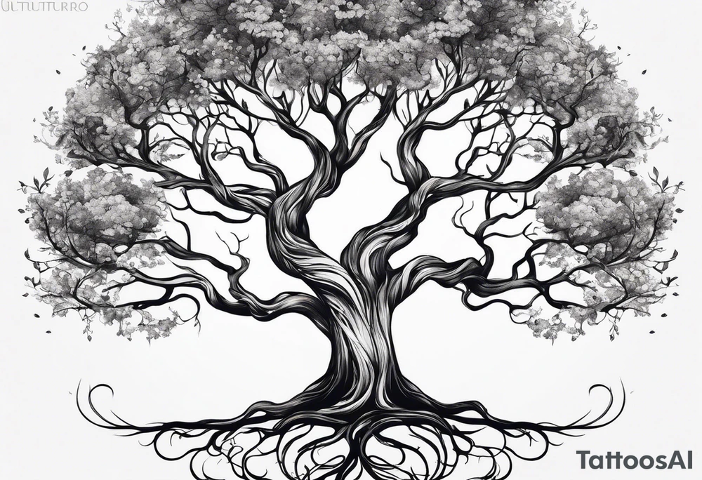 minimalistic Yggdrasil tree with no leaves tattoo idea