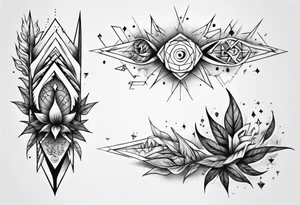 full arm tattoo. scary pointy leaves combined with geometric shapes. whole arm tattoo idea