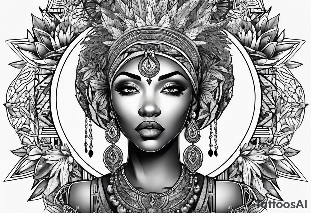 Black Goddess of marijuana tattoo idea