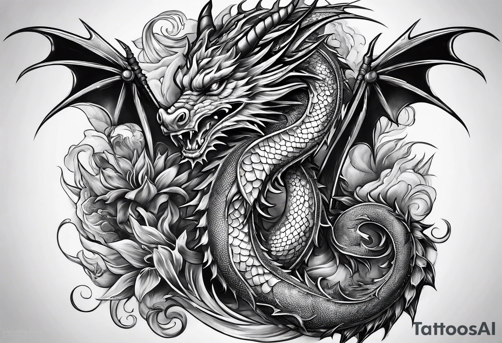 two dragons fine lines tattoo idea