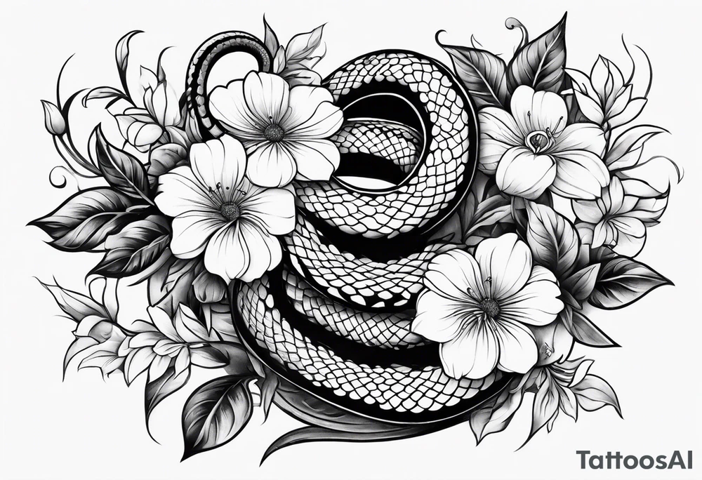 small simple snake with large flowers and long vines tattoo idea small simple snake with large flowers and long vines tattoo idea