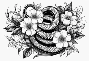small simple snake with large flowers and long vines tattoo idea