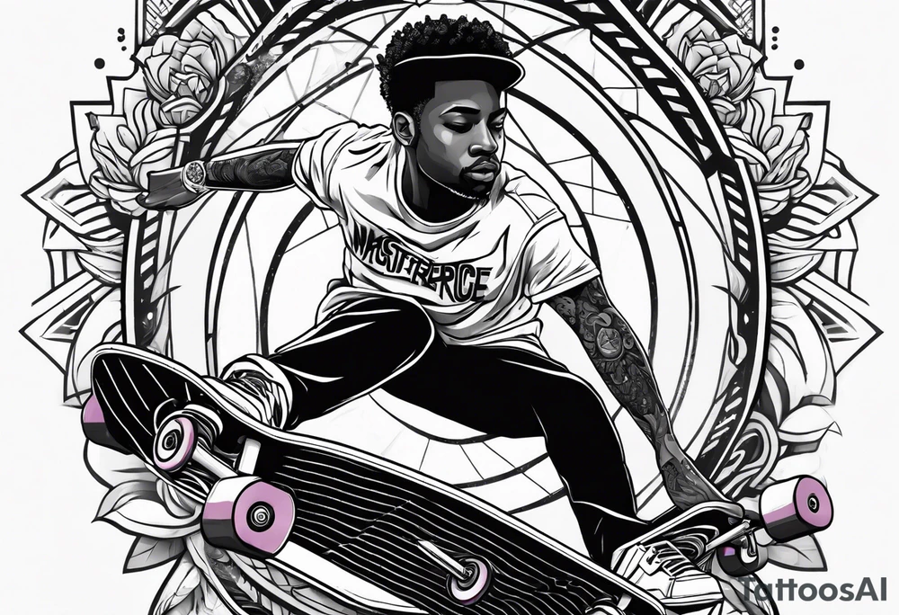 Black person skateboarding tattoo idea