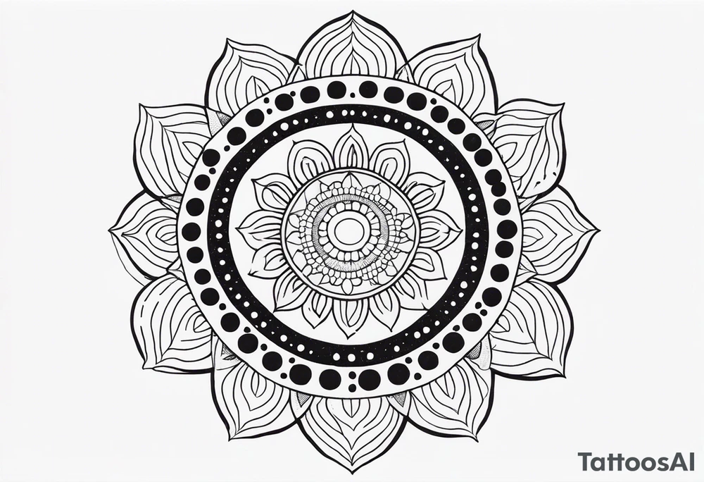 simple sunshine mandala made of black dots with circles tattoo idea