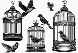 A simple open bird cage with a bird flying out tattoo idea