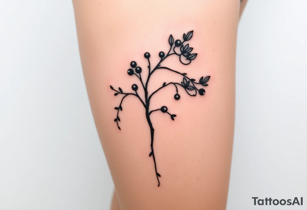 rowan tree tattoo with berries and large florals tattoo idea