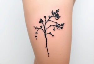 rowan tree tattoo with berries and large florals tattoo idea