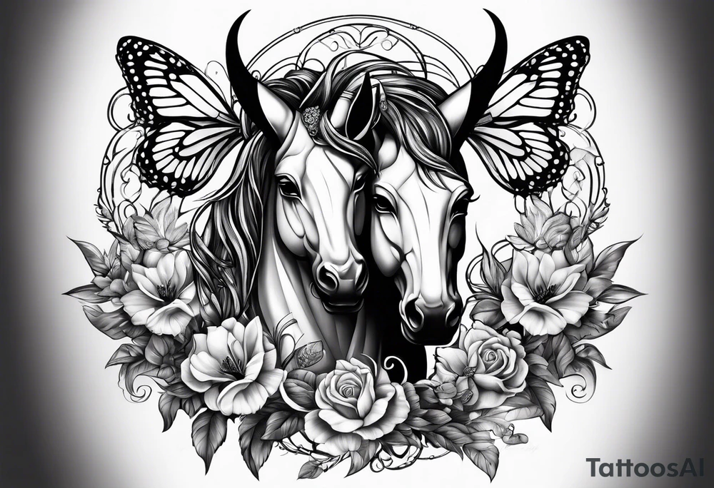 Capricorn and butterflies with a cross sleeve tattoo idea