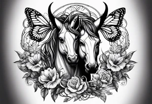 Capricorn and butterflies with a cross sleeve tattoo idea