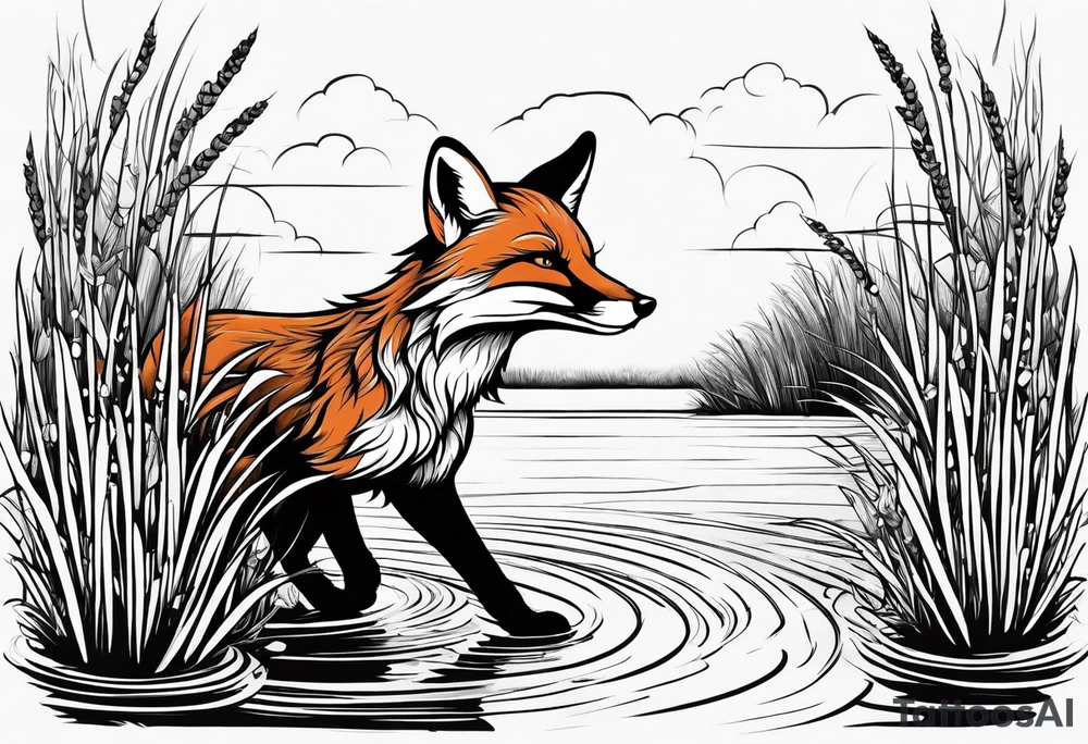Fox jumping in swamp reeds tattoo idea