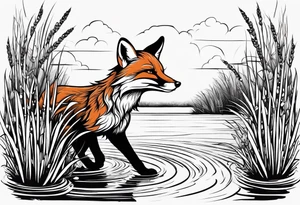 Fox jumping in swamp reeds tattoo idea