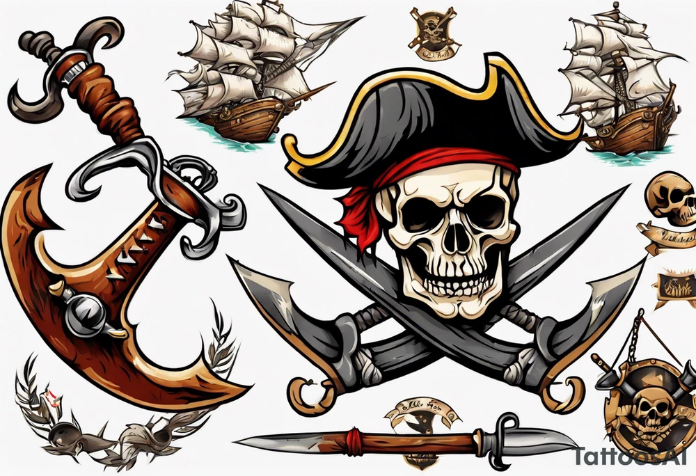 A pirate cutlass in American traditional style for a forearm tattoo idea