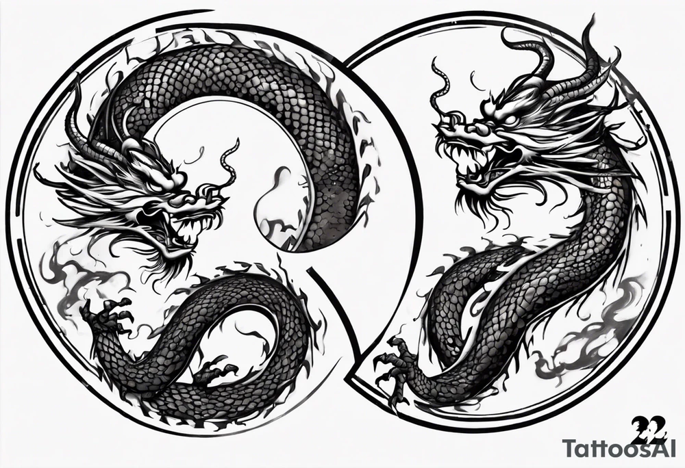 Chinese dragon in a circular shape with "02.03" written on its skin tattoo idea