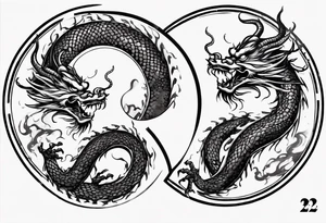 Chinese dragon in a circular shape with "02.03" written on its skin tattoo idea